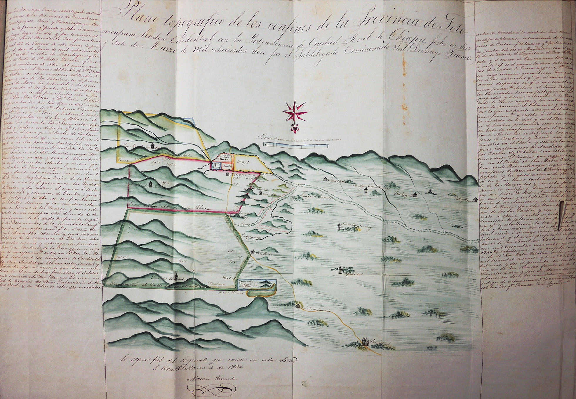 Imagen: Plano topográfico de los confines de la provincia de Totonicapán lindero occidental con la intendencia de Ciudad Real de Chiapa AHGE-SRE, L-E-2000.