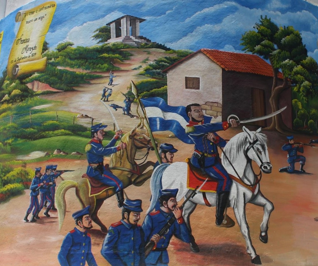 Imagen: "Mural alegórico a la Batalla de Francisco Morazán, 25 de septiembre de 1839, en San Pedro Perulapán, Cuscatlán, El Salvador". Foto de Leonel A. Hernández Sánchez